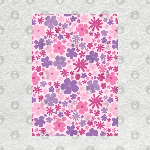 retro pink florals, hot pink, groovy 60s pattern, 70s flowers, pink flowers, girly, for teen girl by blomastudios